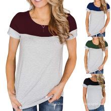 2020 Spring and summer blouse stripe stitching short sleeve women tshirt